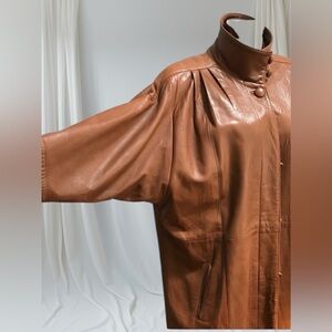 Vintage Overland Sheepskin Cognac Colored Full Length Leather Coat